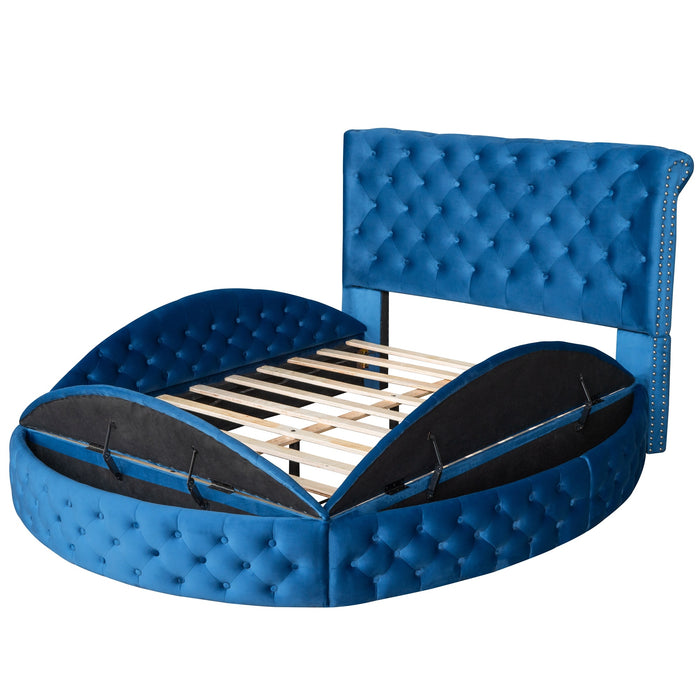 New Space Full Size Round Shape Upholstery Low Profile Storage Platform Bed