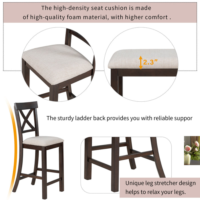 6-Pieces Counter Height Dining Table Set Table with Shelf 4 Chairs and Bench for Dining Room