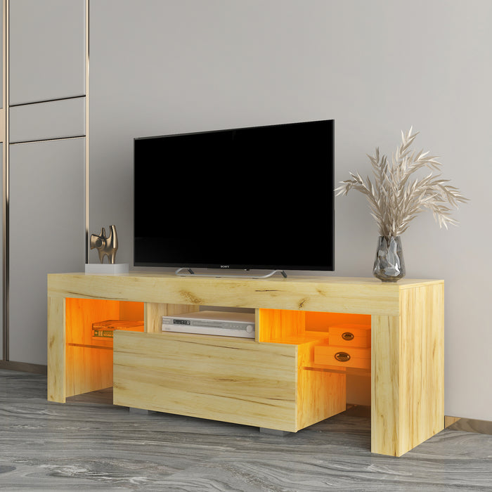 TV Stand with LED RGB Lights,Flat Screen TV Cabinet, Gaming Consoles - in Lounge Room, Living Room and Bedroom, oak