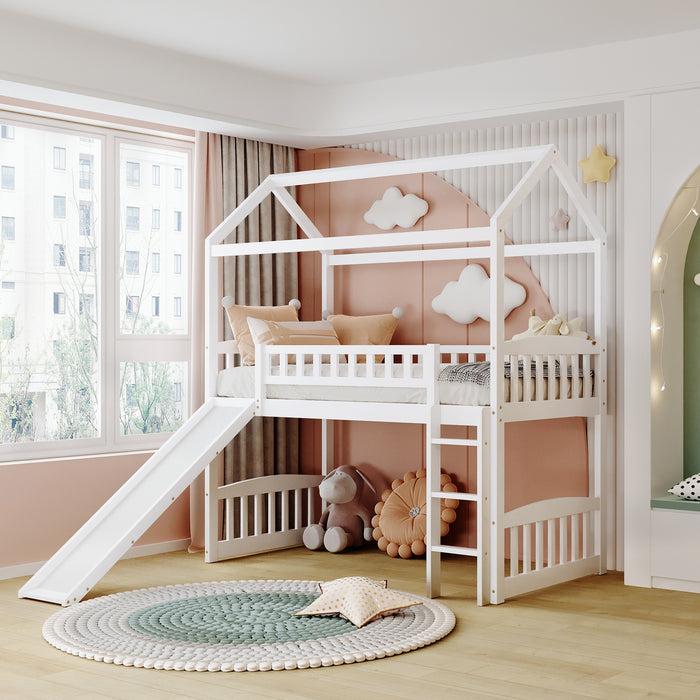Twin Loft Bed with Slide, House Bed with Slide