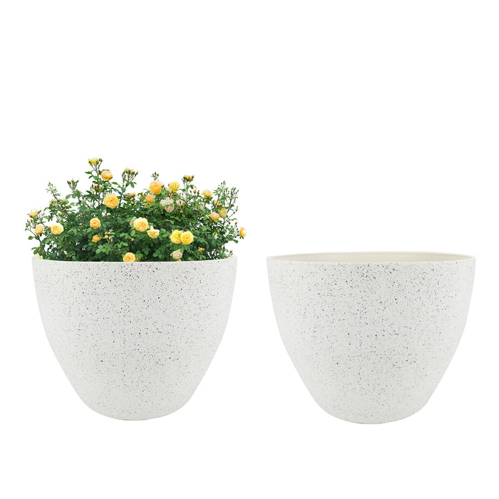 2 Pcs 14" Round Plant Pots, Flower Pots with Drainage Holes, White