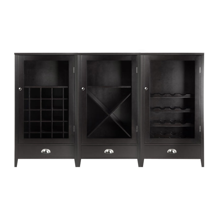 Bordeaux 3-Pc Modular Wine Cabinet Set with Tempered Glass Doors