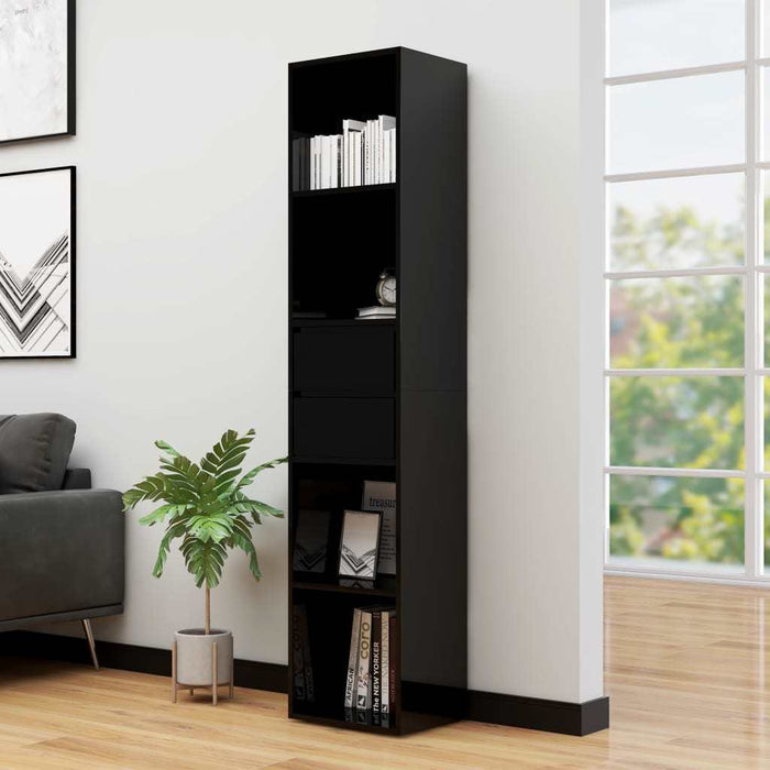 Book Cabinet High Gloss Black 14.2"x11.8"x67.3" Chipboard