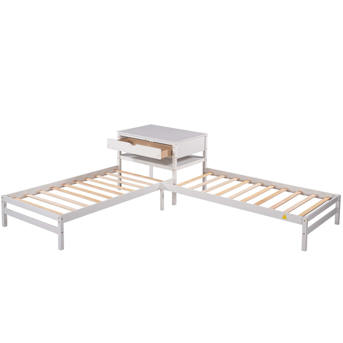 Grenco Twin Size L-Shaped Platform Beds with Drawers