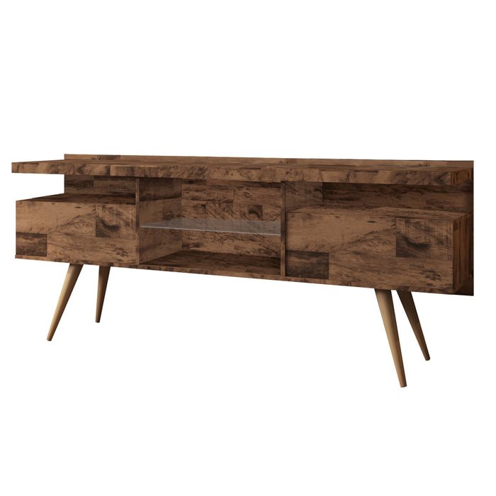 DunaWest 63 Inch Wooden Entertainment TV Media Stand with 4 Open Compartments, Brown