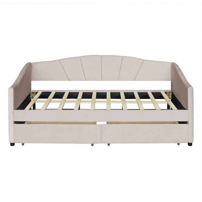 New Space Upholstered daybed Twin Size with Two Drawers and Wood Slat Suppot