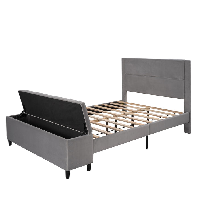 New Space Queen Size Storage Bed Upholstered Platform Bed with a Cushioned Ottoman