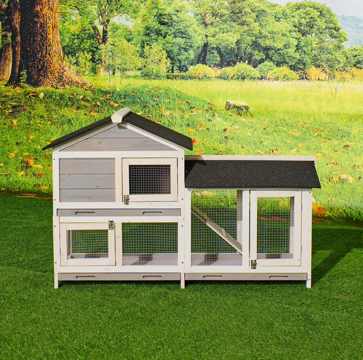 58" Waterproof Wooden Animal Hutch, Indoor Outdoor Chicken Coop Rabbit Hutch Kit w/Roof