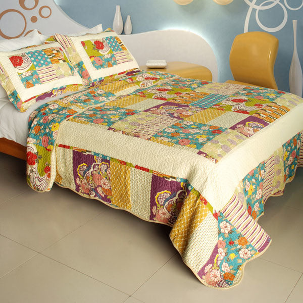 [Memory Piano] Cotton 3PC Vermicelli-Quilted Printed Quilt Set (Full/Queen Size)