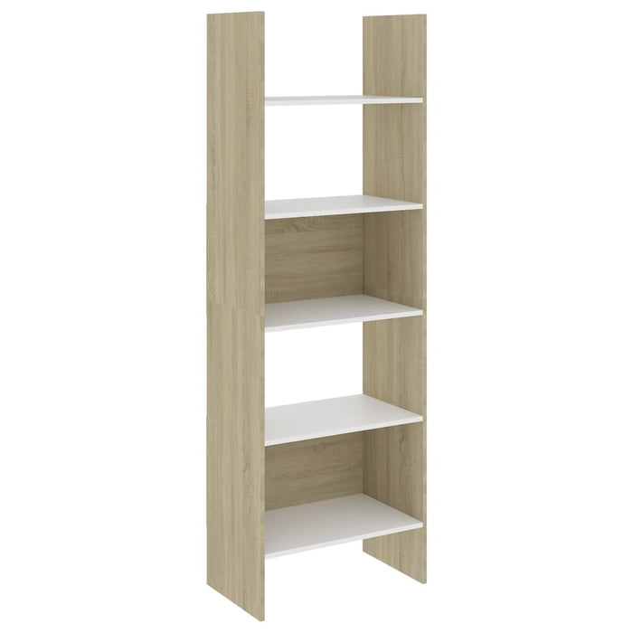 Book Cabinet White and Sonoma Oak 23.6"x13.8"x70.9" Chipboard