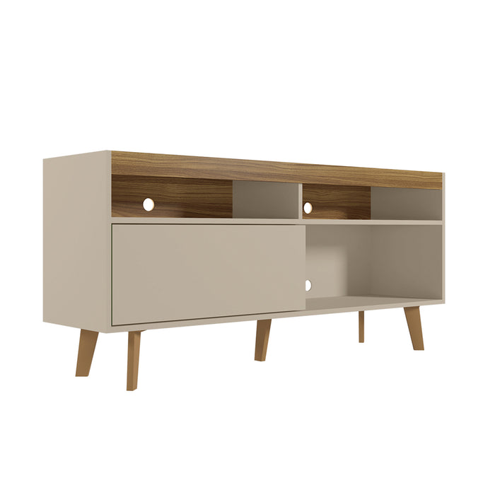 DunaWest 54 Inch Wooden TV Stand with 1 Door and 2 Compartments, Brown and Off White
