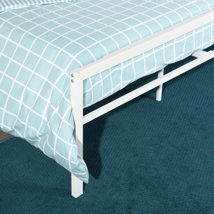 Metal Bed Frame Queen Size with Headboard and Footboard Metal Platform Frames No Box Spring Needed, White