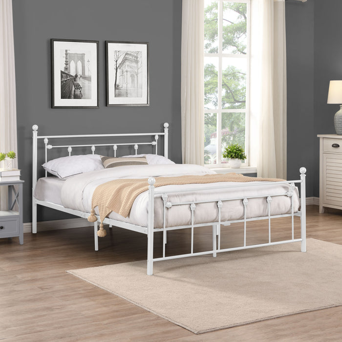 Full Size Metal Bed Frame with Headboard and Footboard (White)