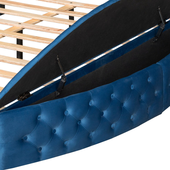 New Space Full Size Round Shape Upholstery Low Profile Storage Platform Bed