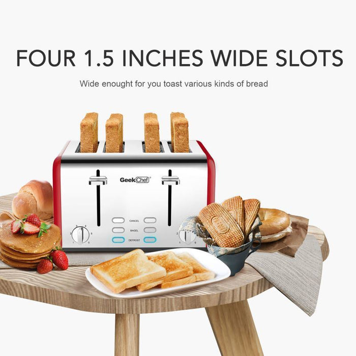 Toaster 4 slices, stainless steel extra-wide slot toaster