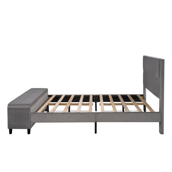 New Space Queen Size Storage Bed Upholstered Platform Bed with a Cushioned Ottoman