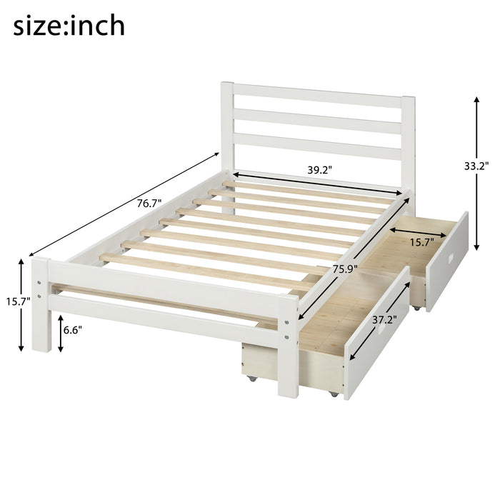 Wood platform bed with two drawers, twin