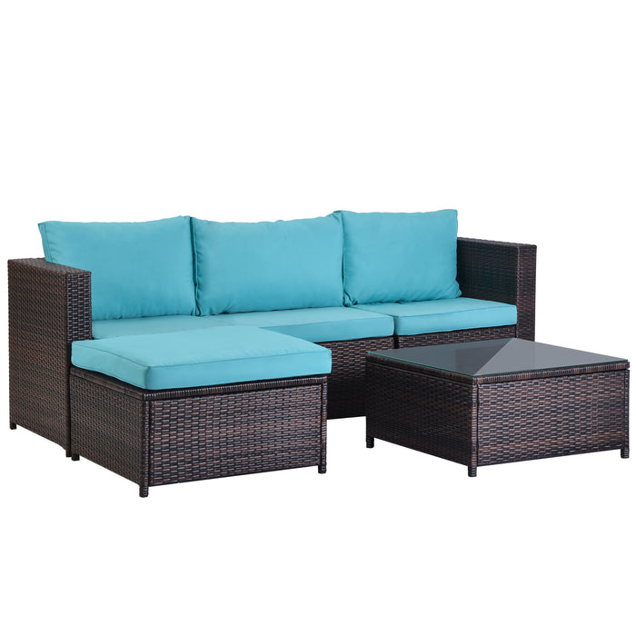 5 Pieces All-Weather Outdoor Sectional Rattan Sofa Wicker Patio Conversation Set with Glass Table and Thick Cushion