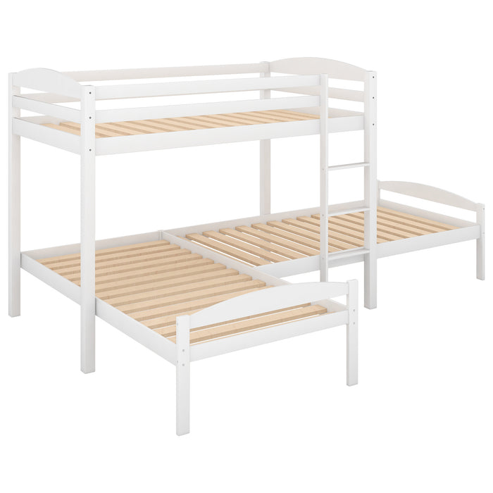 Twin over Twin over Twin Bed L-shaped Bunk Bed, Pine Wood Bed Frame