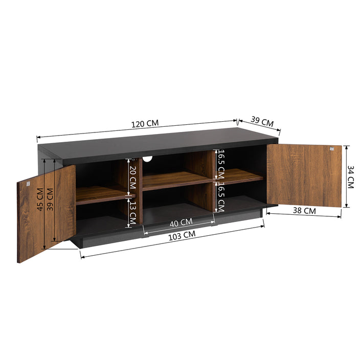 Modern TV Stand for TVs up to 60 Inch, Wood TV Cabinet with Storage for Living Room, Brown/Black