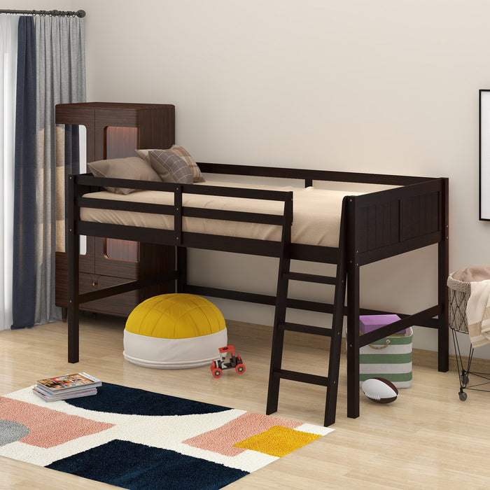 Twin Wood Loft Bed Low Loft Beds with Ladder
