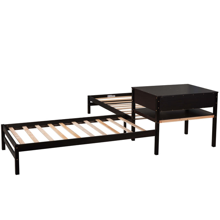 Grenco Twin Size L-Shaped Platform Beds with Drawers