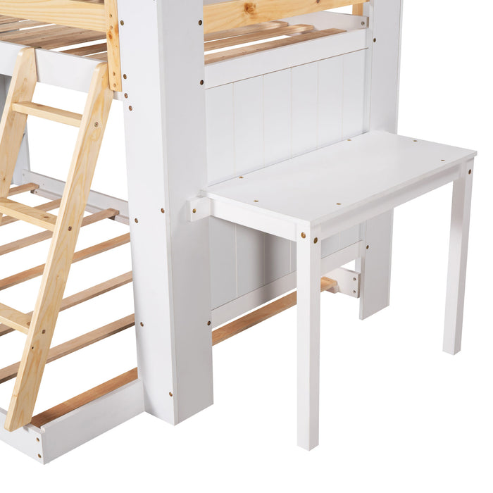 Twin Over Full Bunk Bed with Desk Storage Shelves.Reinforced Structure Bunk Beds Solid Wood Bed Frame for Kids Teens