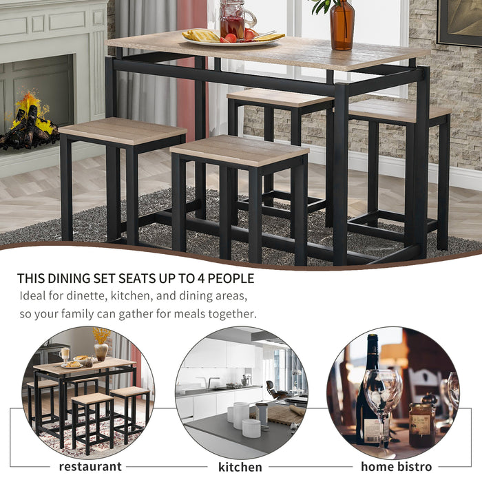 5-Piece Kitchen Counter Height Table Set, Industrial Dining Table with 4 Chairs