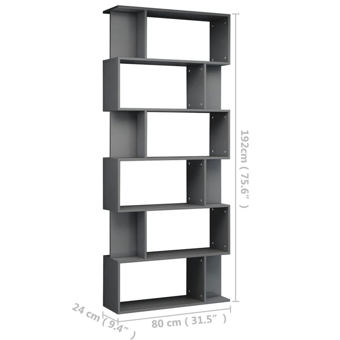 Book Cabinet/Room Divider High Gloss Gray 31.5"x9.4"x75.6" Chipboard