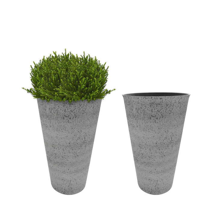2 Pcs 20"H Tall Planters Plastic Plant Pots with Drainage, 12"W Large Round Tree Pot with Cement Pattern, Dark Grey