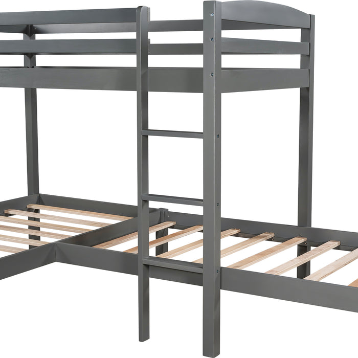 Twin Over Twin L-shaped Bunk Bed with Two Drawers, Pine Wood Bed Frame