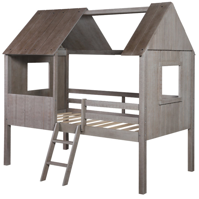 MyRoom Twin Size Low Loft Wood House Bed