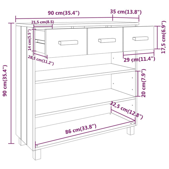 Toplan Console Table White 35.4"x13.8"x35.4" Solid Wood Pine
