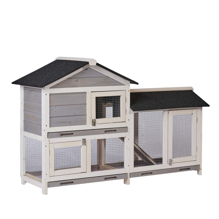58" Waterproof Wooden Animal Hutch, Indoor Outdoor Chicken Coop Rabbit Hutch Kit w/Roof