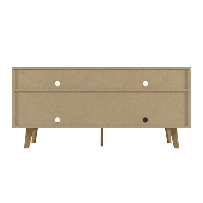DunaWest 54 Inch Wooden TV Stand with 1 Door and 2 Compartments, Brown and Off White