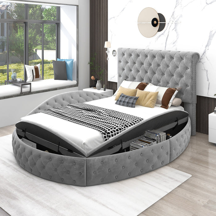 New Space Full Size Round Shape Upholstery Low Profile Storage Platform Bed