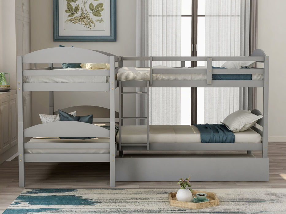 Simple Durable Twin L-Shaped Bunk With Trundle
