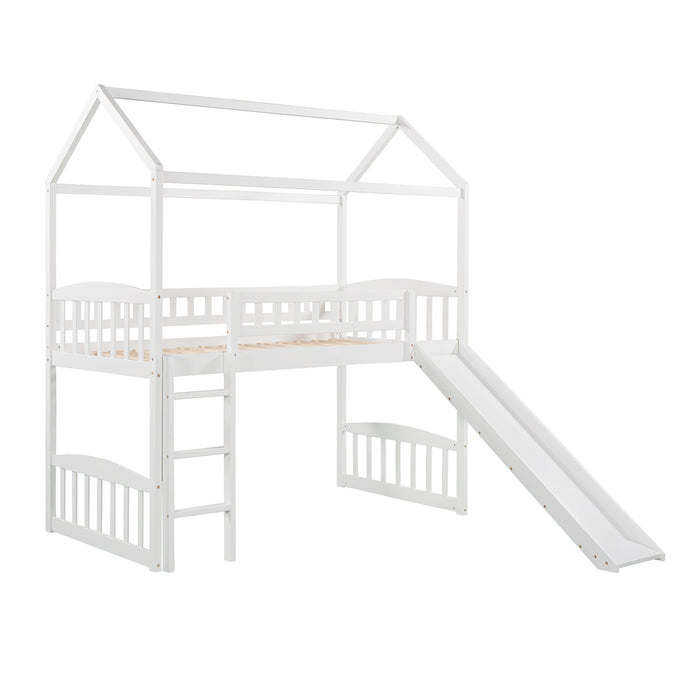 Twin Loft Bed with Slide, House Bed with Slide