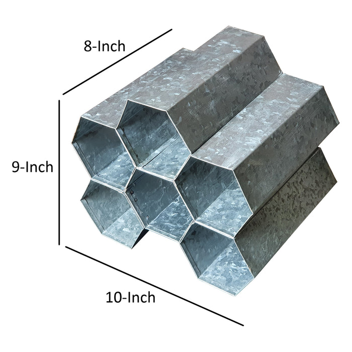 Galvanized Metal Tabletop Rack with 6 Honeycomb Design Bottle Storage