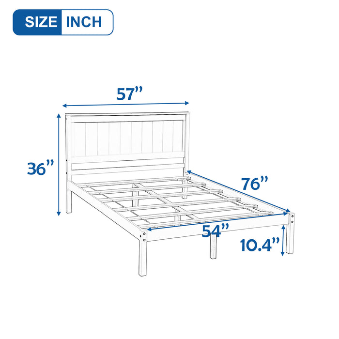 Grenco Full Size Platform Bed Frame with Headboard Wood Slat Support