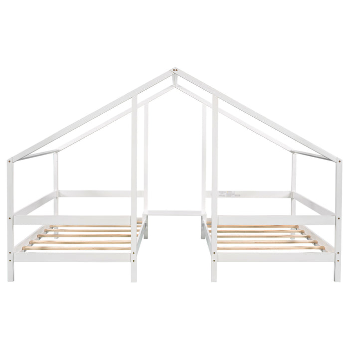 Double Twin Size Triangular House Beds with Built-in Table