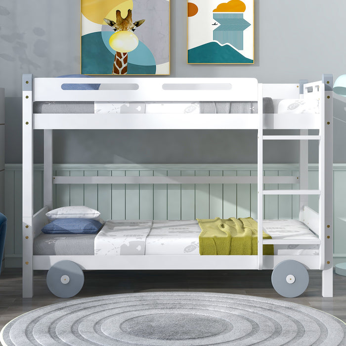 New Space Twin Size Car-Shaped Convertible Bunk Bed, White