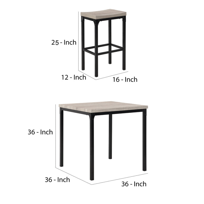 DunaWest 36 Inch 5 Piece Counter Height Dining Table and Stool Set;  Square Wood Top;  Iron Frame;  Gray;  Black