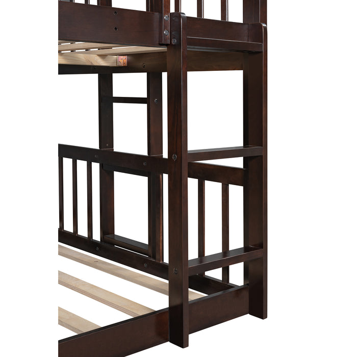 Triple Bed with Built-in Ladder and Slide , Triple Bunk Bed with Guardrails