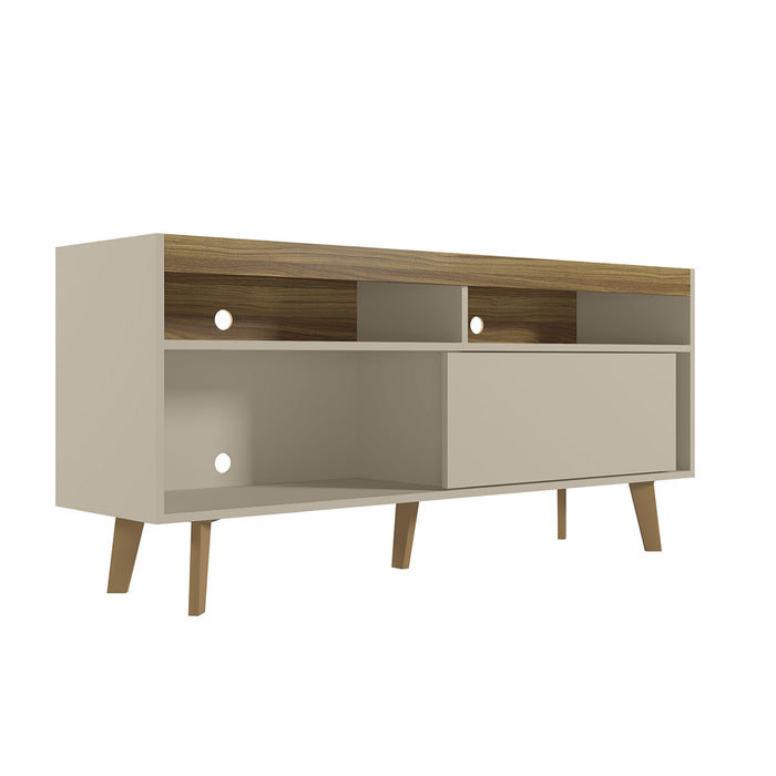 DunaWest 54 Inch Wooden TV Stand with 1 Door and 2 Compartments, Brown and Off White