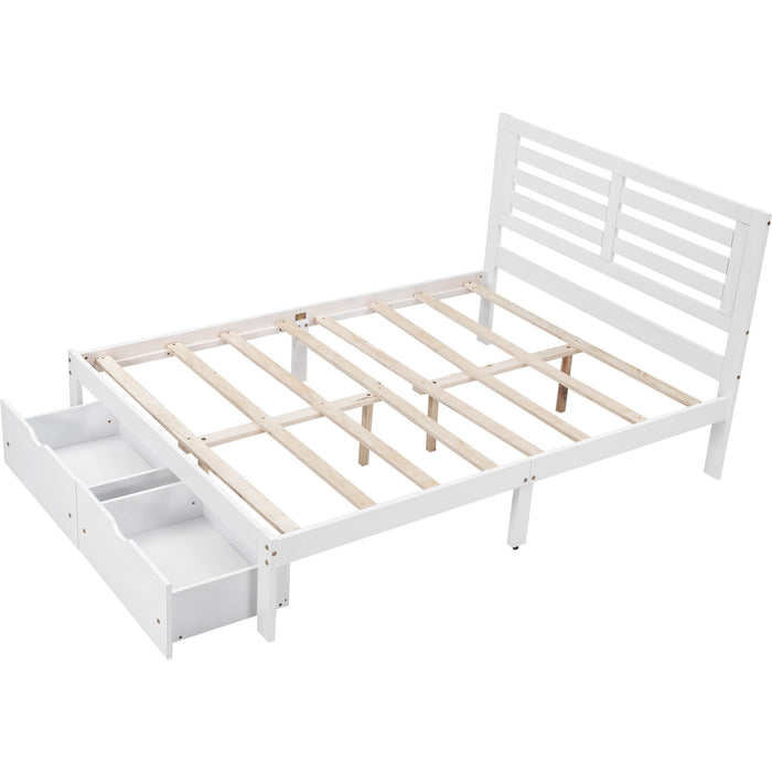 Full Size Platform Bed with Drawers, White RT
