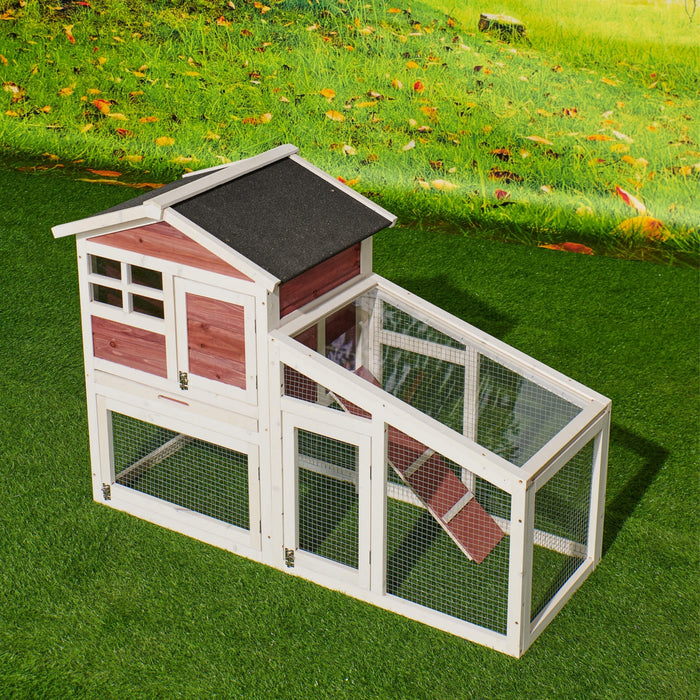 Rabbit Hutch Indoor Outdoor, Wooden Chicken Coop, Bunny Cage Hen House with Run