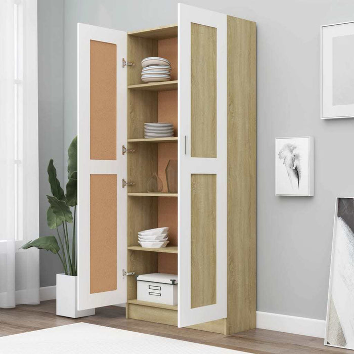 Book Cabinet White and Sonoma Oak 32.5"x12"x73" Chipboard