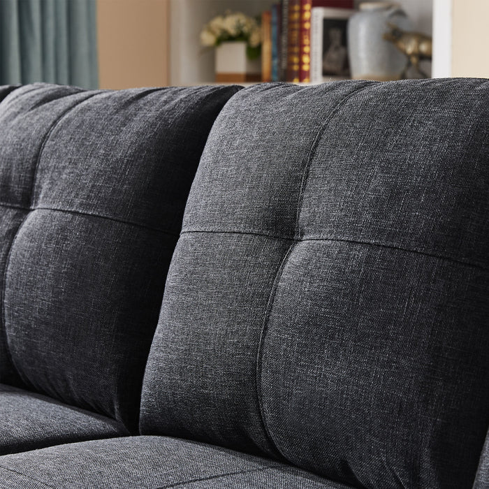 Modern Sectional Sofa Set with Chaise Lounge and Storage Ottoman 6 Seat Corner Sectional Black L Shaped Living Room Couch with Cupholder, Arm with nail, Right chaise