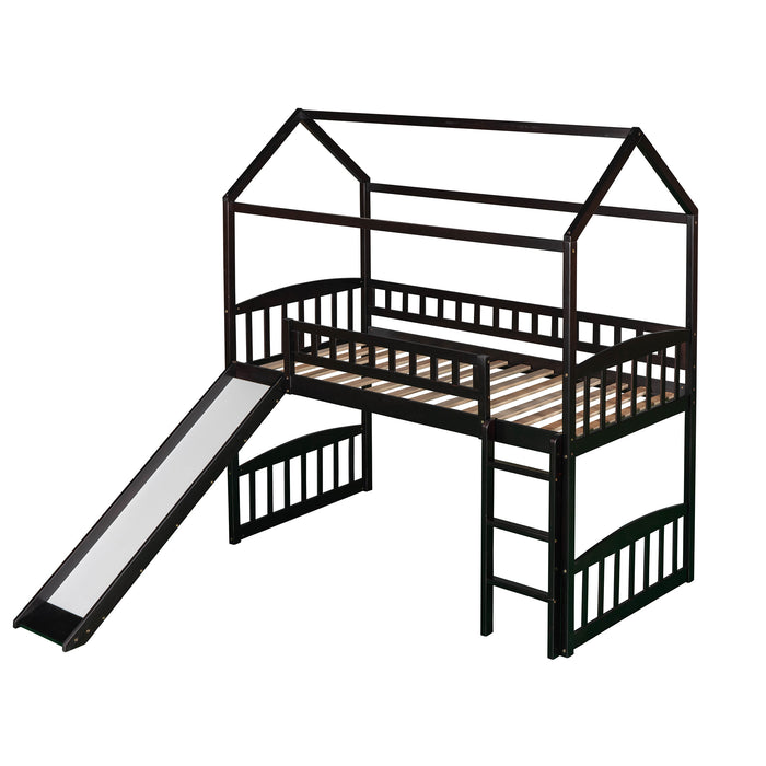 Twin Loft Bed with Slide, House Bed with Slide